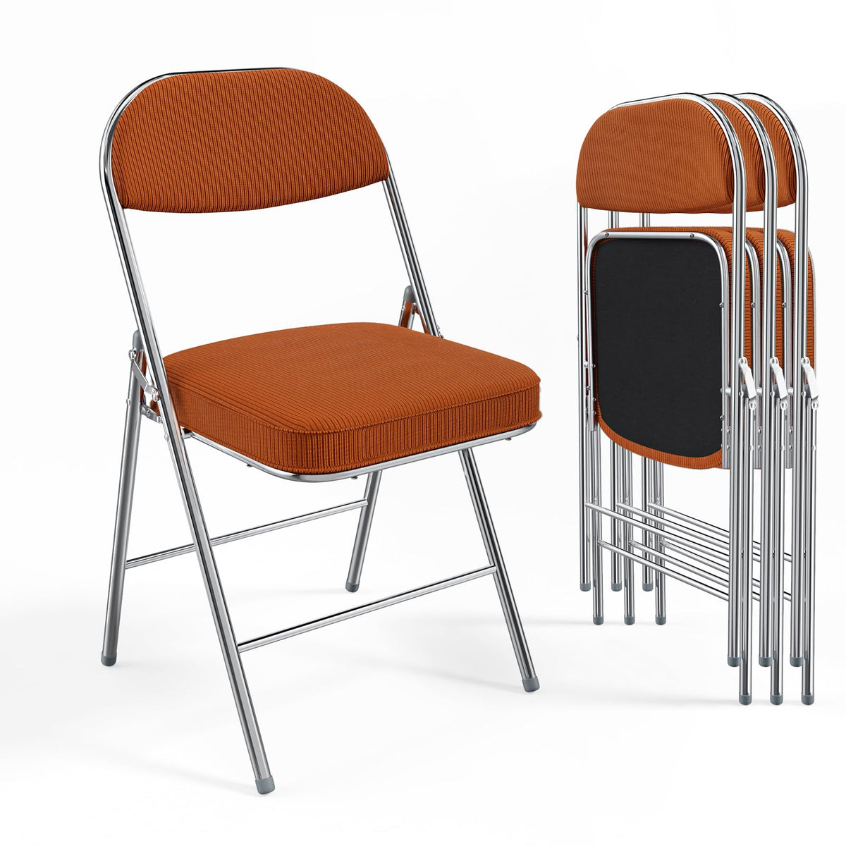 VINGLI 4 Pack Folding Chairs with Padded Seat & Backrest, Metal Frame, Durable Corduroy Fabric, 350 lbs Capacity, Set of 4, Black – Ideal for Weddings, Parties, Office Events