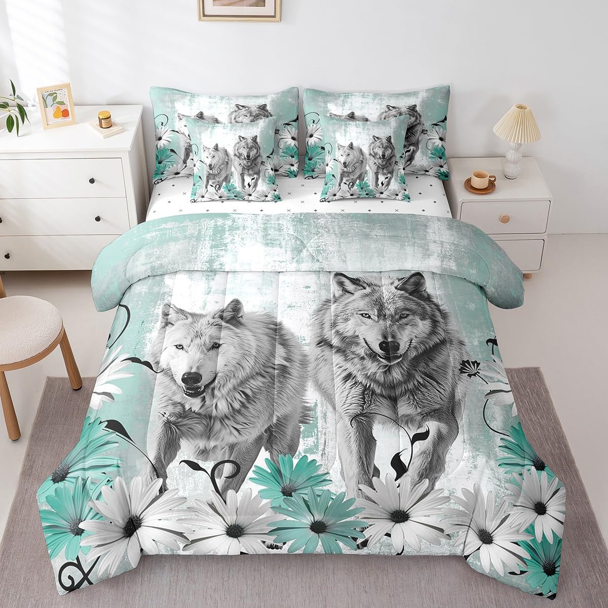 Erosebridal Brown Cow Print King Comforter Set 7 Piece, Simulated Black Cowhide Western Farmhouse Bedding Sets with Sheets, Rustic Highland Cow Skin Bed in a Bag with Fitted Flat Sheet, Pillowcases