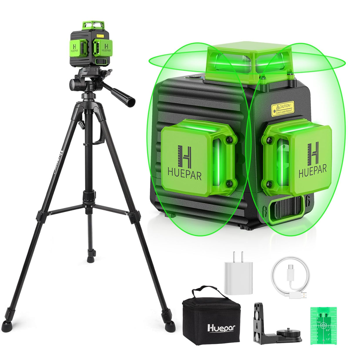 HUEPAR Laser Level 360 Self Leveling with 50" Tripod, 3x360° Laser Leveler