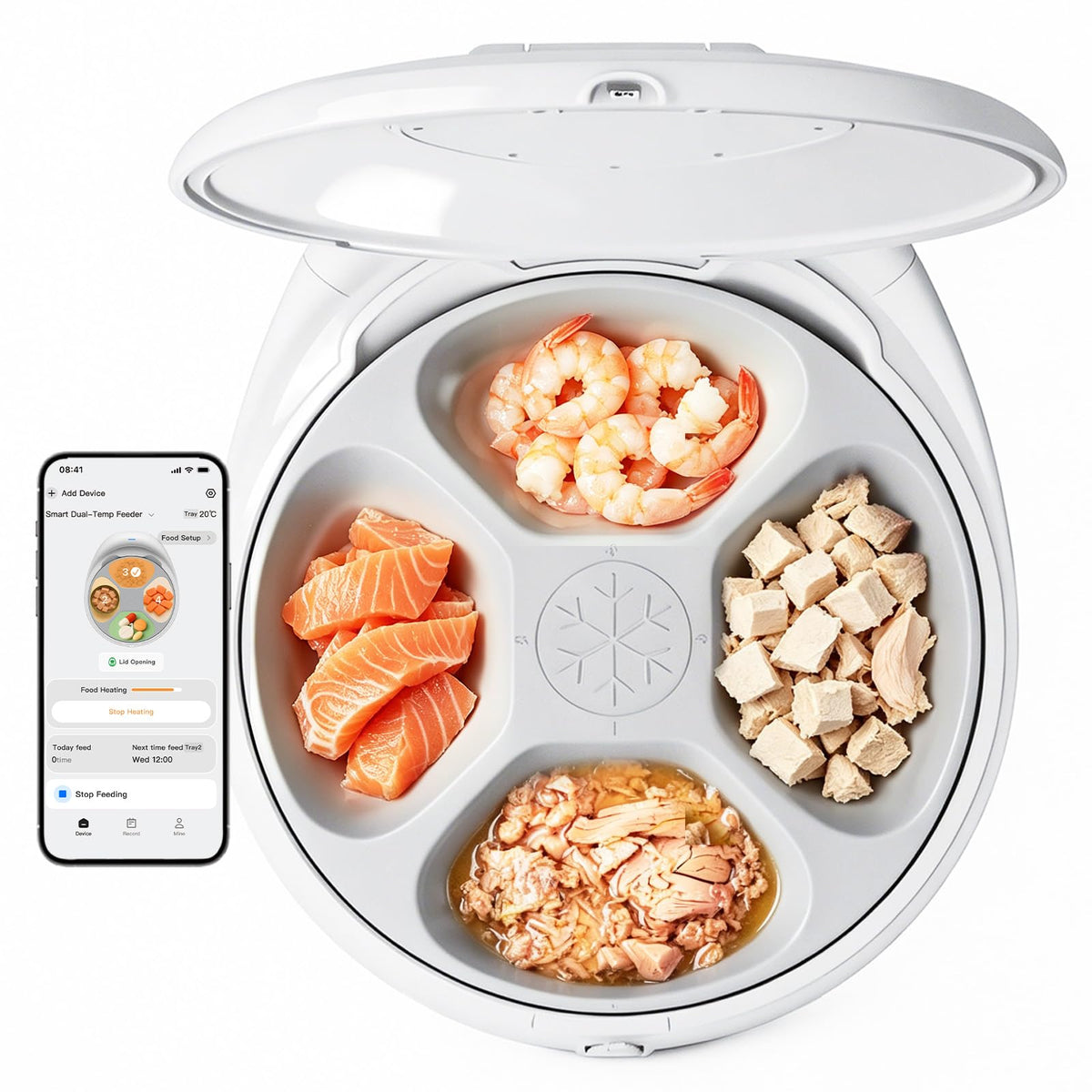 Automatic Wet Food Cat Feeder, 24H Food Freshness Smart Dual‑Temp Refrigerated Cat Feeder with Semiconductor Cooling & Pre‑Heating, App‑Controlled, Easy to Clean, 4‑Day Feeding Schedule