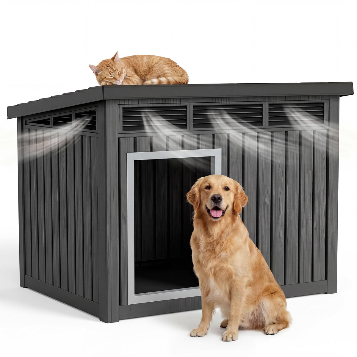 DRATO Large Dog House Outdoor for Indoor, Gray, 42.87 * 32.95 * 31.61 in