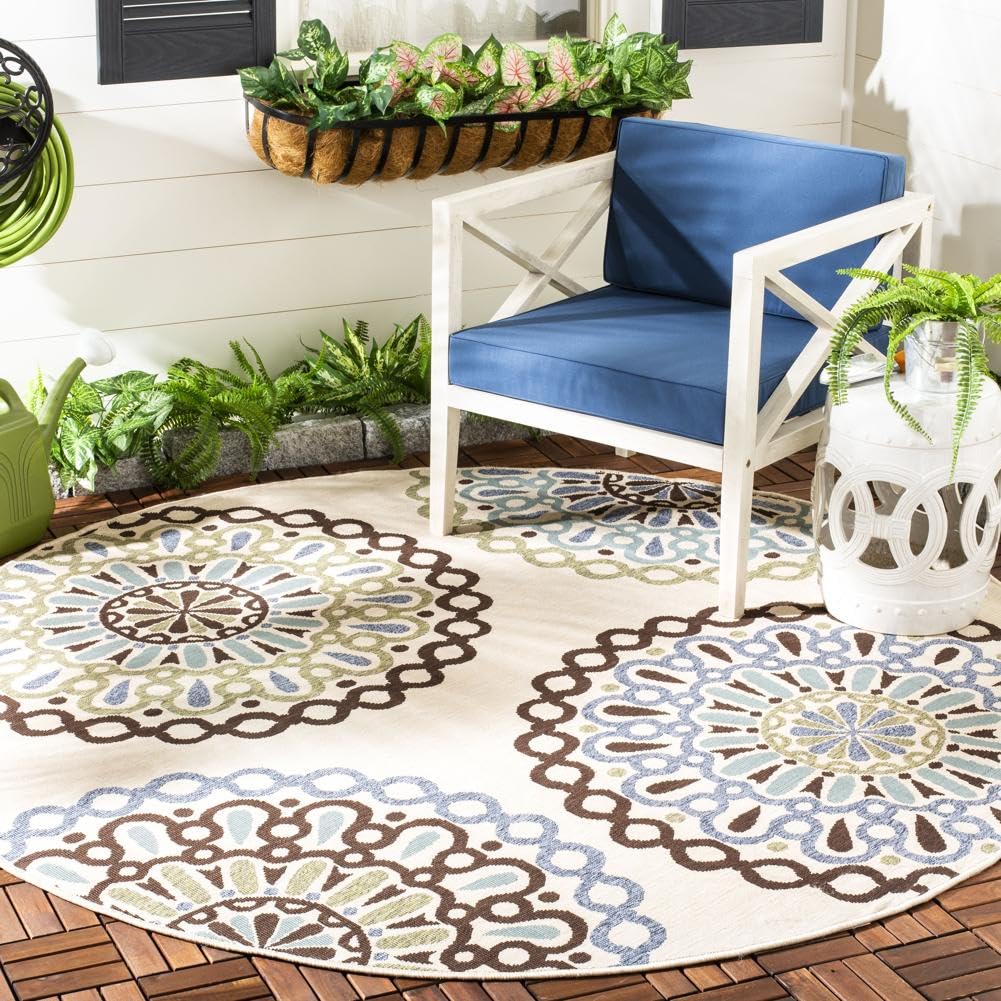 SAFAVIEH Washable Rug Outdoor Veranda Collection - 5'3" x 7'7", Chocolate & Terracotta, Non-Shedding & Easy to Clean, Ideal for Patio, Backyard, Mudroom (VER092-0725)
