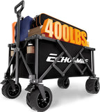 EchoSmile Wagons Carts Foldable Heavy Duty with 400Lbs Wt, 200L Cap, Black