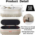 39.4“ Boho Storage Ottoman Bench with Tassels,Upholstered End of Bed Bench