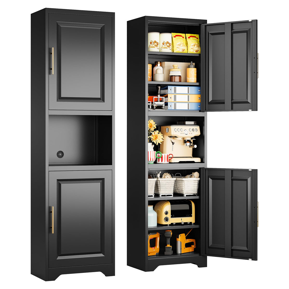 SISESOL 67" Tall Narrow Bathroom Storage Cabinet, 2 Door and 7 Shelves Slim Kitchen Pantry Cabinet, White Metal Bathroom Cabinets,Large Cupboard for Home,Kitchen,Laundry,Bathroom