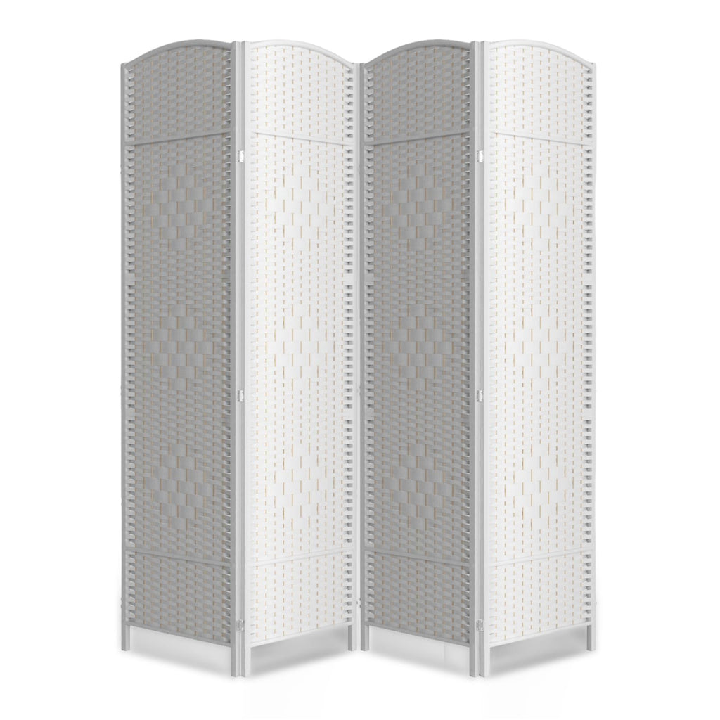 6 Panel Folding Room Divider,Woven Privacy Screen,Light Beige