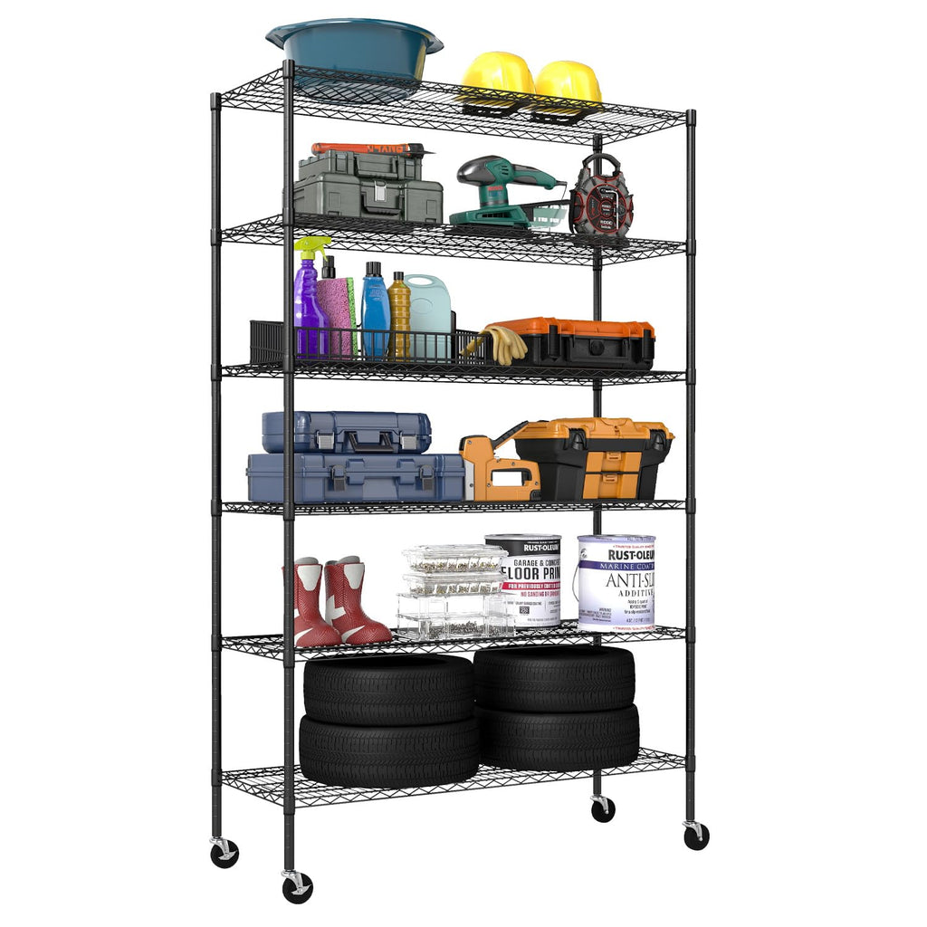 FDW | 6-Tier Wire Shelf with Wheels | 45" x 18" x 82" | Chrome