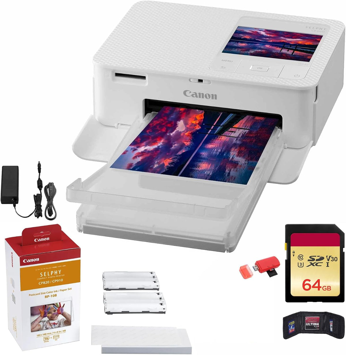 Canon SELPHY CP1500 Compact Photo Printer Accessory Cleaning (White) Bundle