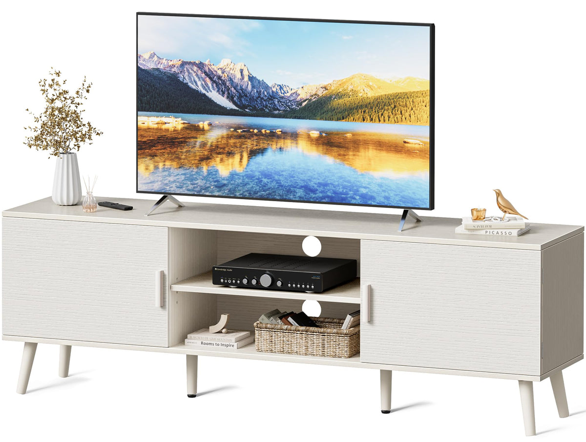 SUPERJARE TV Stand for 55 Inch TV, Entertainment Center with Adjustable Shelf, 2 Cabinets, TV Console Table, Media Console, Solid Wood Feet, Cord Holes, for Living Room, Bedroom, Rustic Brown