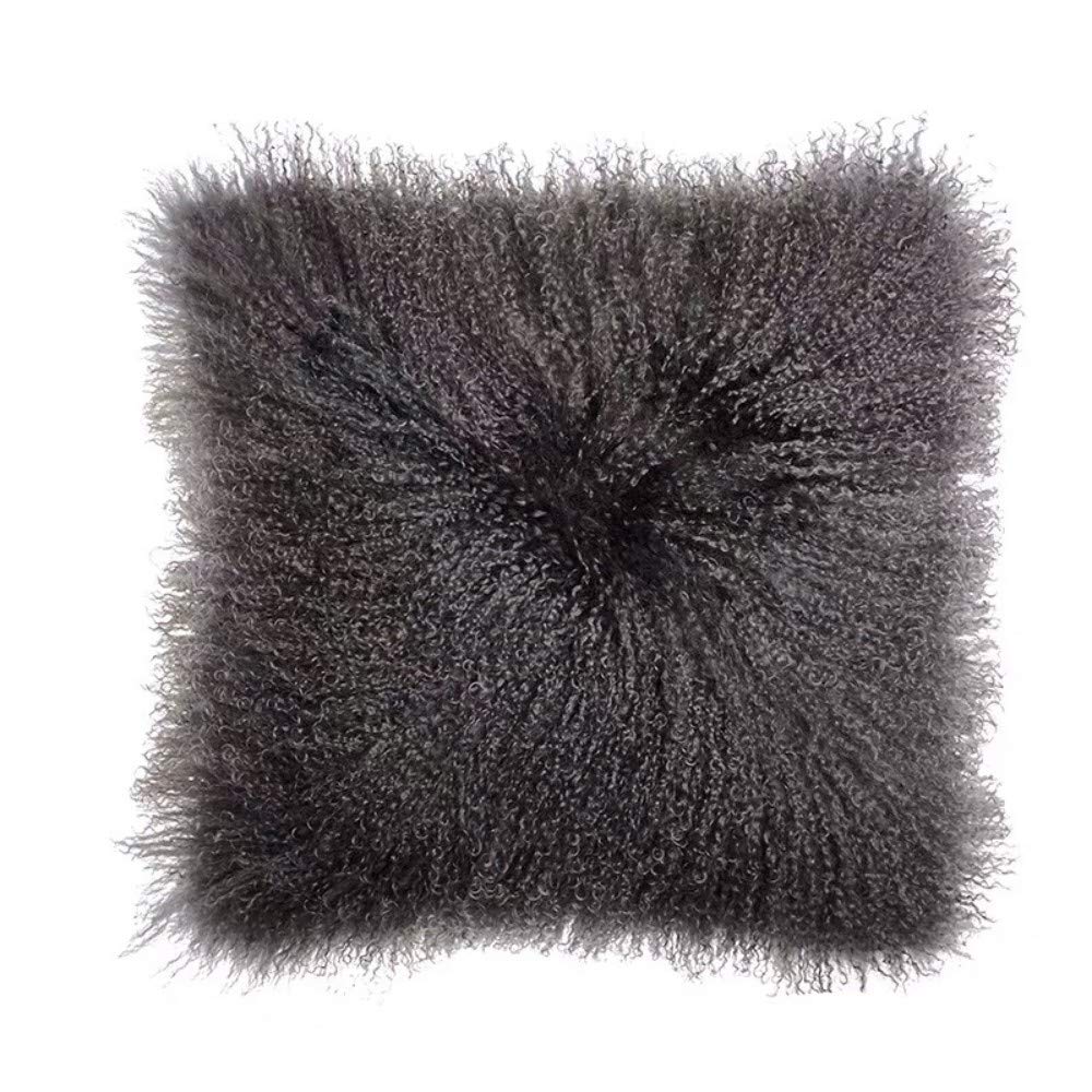 Real 100% Tibetan Mongolian Lamb Sheepskin Wool Fur Throw Pillow Covers White 24x24 Inch, Super Soft Plush Leather Accent Pillowcase Decorative Cushion Cover for Living Room Bedroom