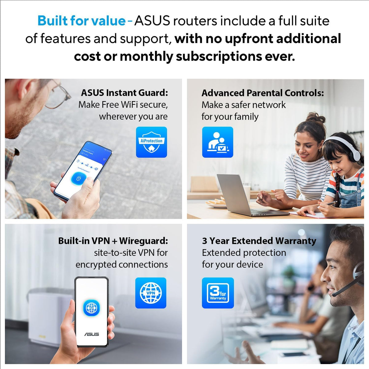 ASUS RT-BE82U WiFi 7 Router - Dual-Band, 6.5 Gbps, Mesh + VPN Compatible