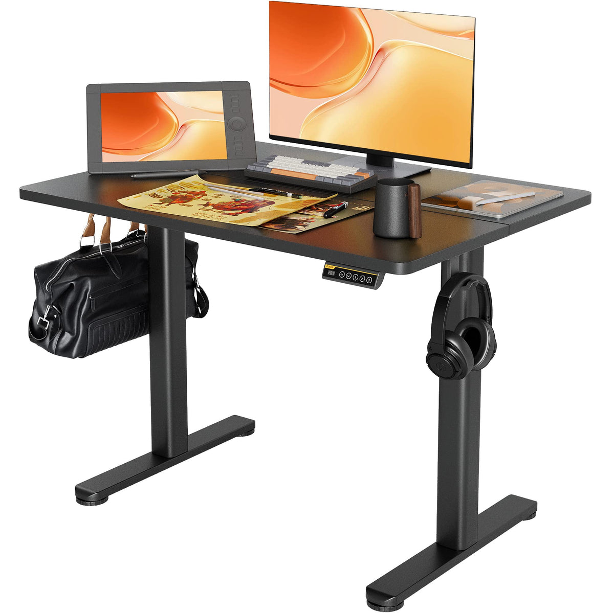 Claiks Electric Height Adjustable Standing Desk, 48x24 Inch, Deep Black