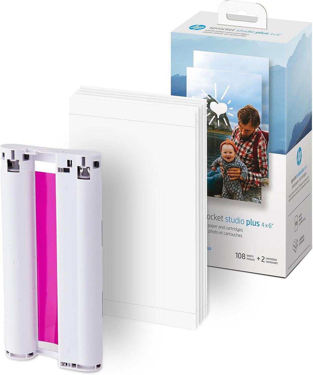 HP Sprocket Studio Plus 4x6 Wireless Instant Photo Printer, 118 Sheets + 2 Cartridges, Travel Case, Wi-Fi, Premium Dye Sublimation, Compact Home Use, Vibrant Color Pictures, Editing App