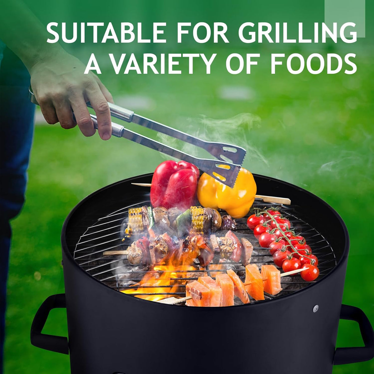 3-in-1 Vertical Charcoal Smoker BBQ Grill 18.8 Inch Outdoor Portable Smoker Grills with Built-in Thermometer, Air Vent Idea for Patio Backyard Barbecue Cooking Camping