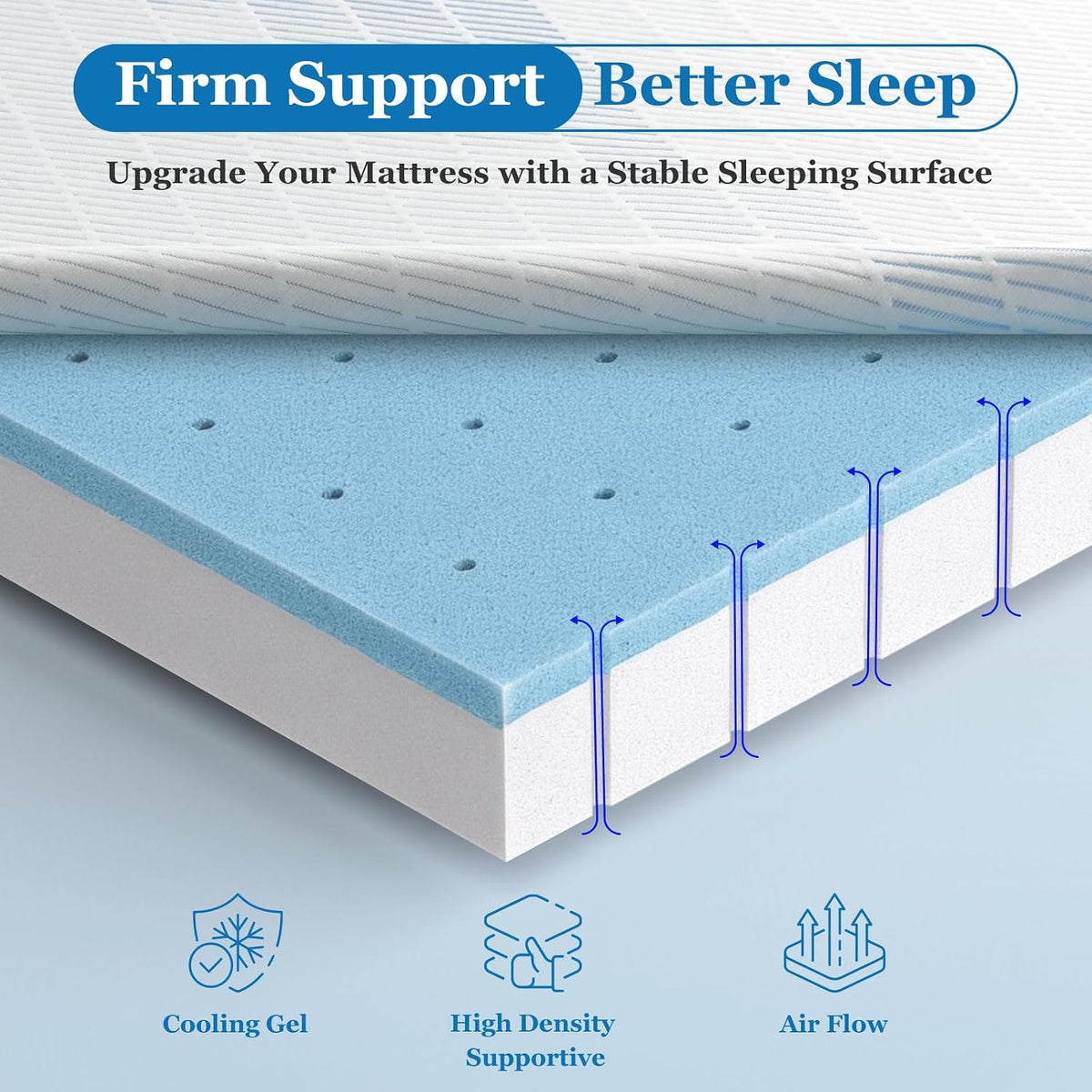 BedStory 3 Inch Full Size Firm Mattress Topper, No Odor
