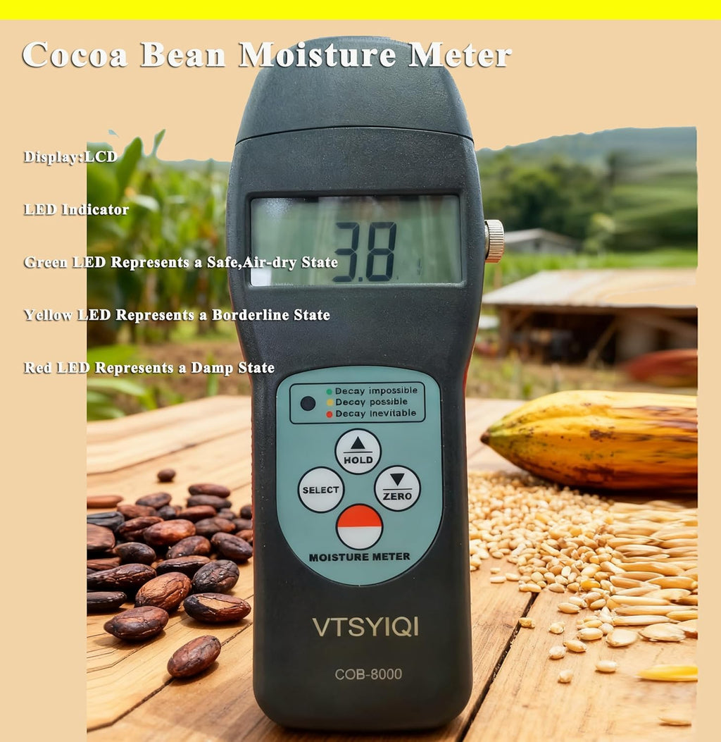 Digital Grain Moisture Tester Coffee Cocoa Beans Moisture Meter Tester for Corn Wheat Seed Coffee with Resolution 0.1 Test Range 0-24% 240 Groups Data Storage