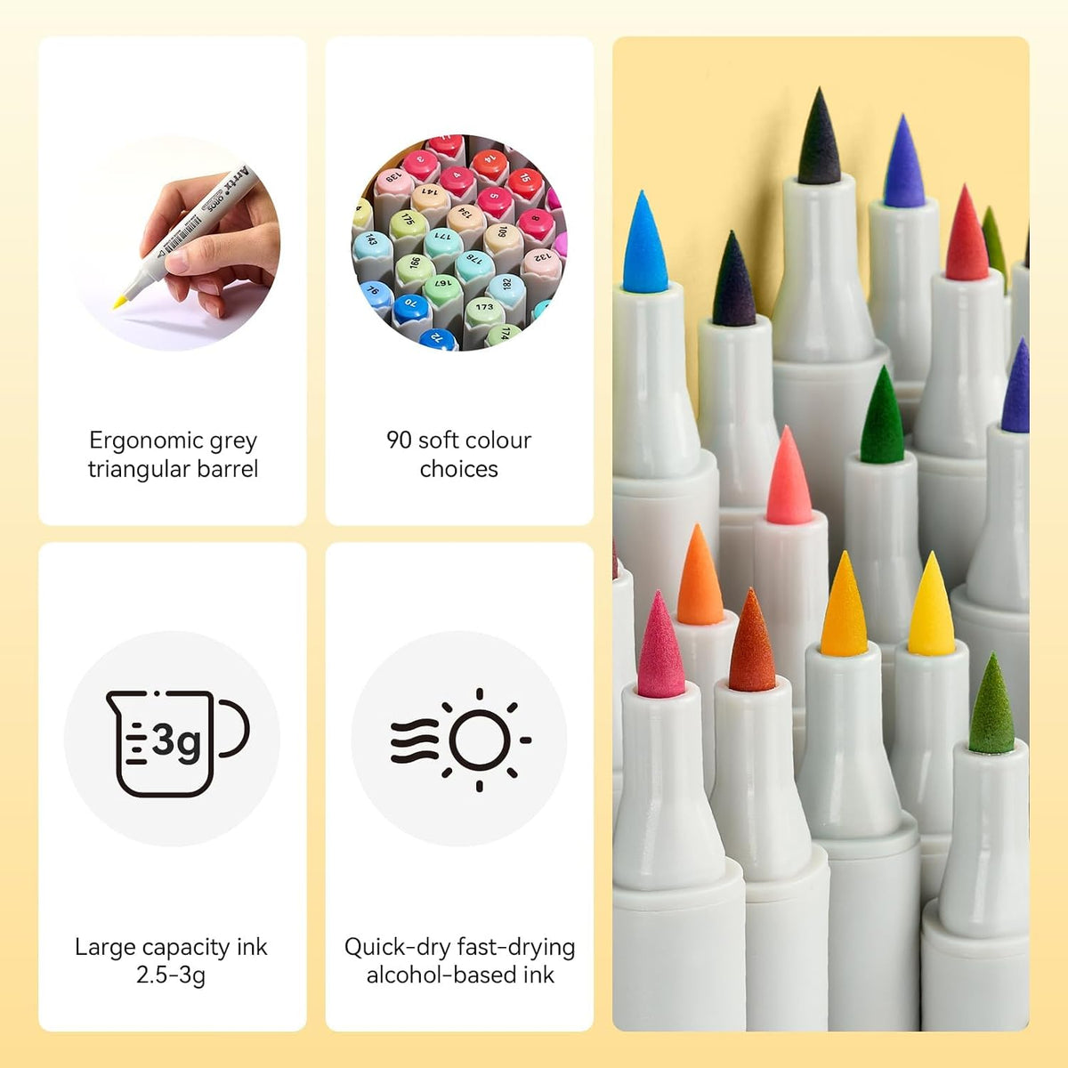 Arrtx OROS 90 Colors Alcohol Markers, Brush & Chisel