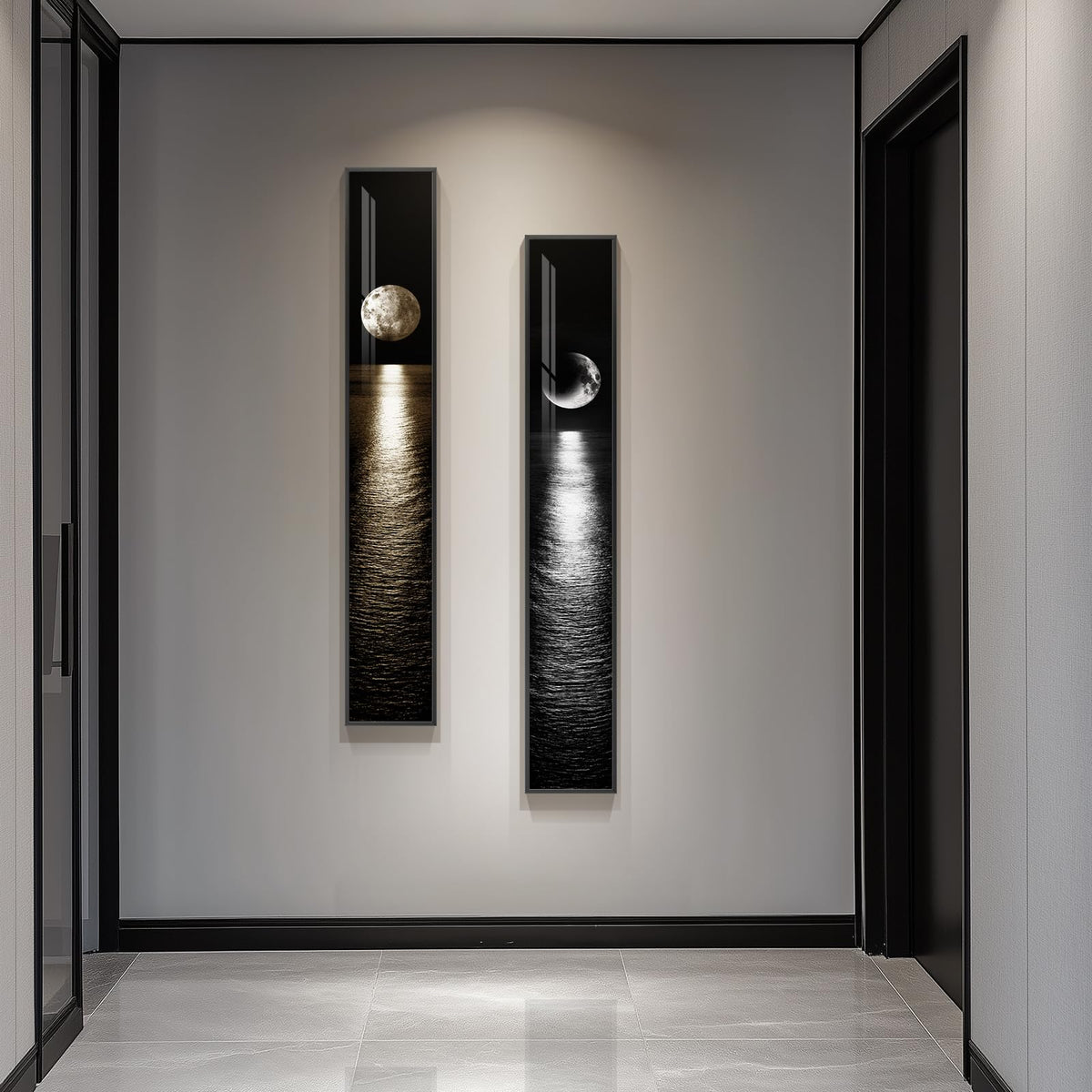 Large Framed Beige Cream Abstract Vertical Wall Art for Hallway, 2 Piece
