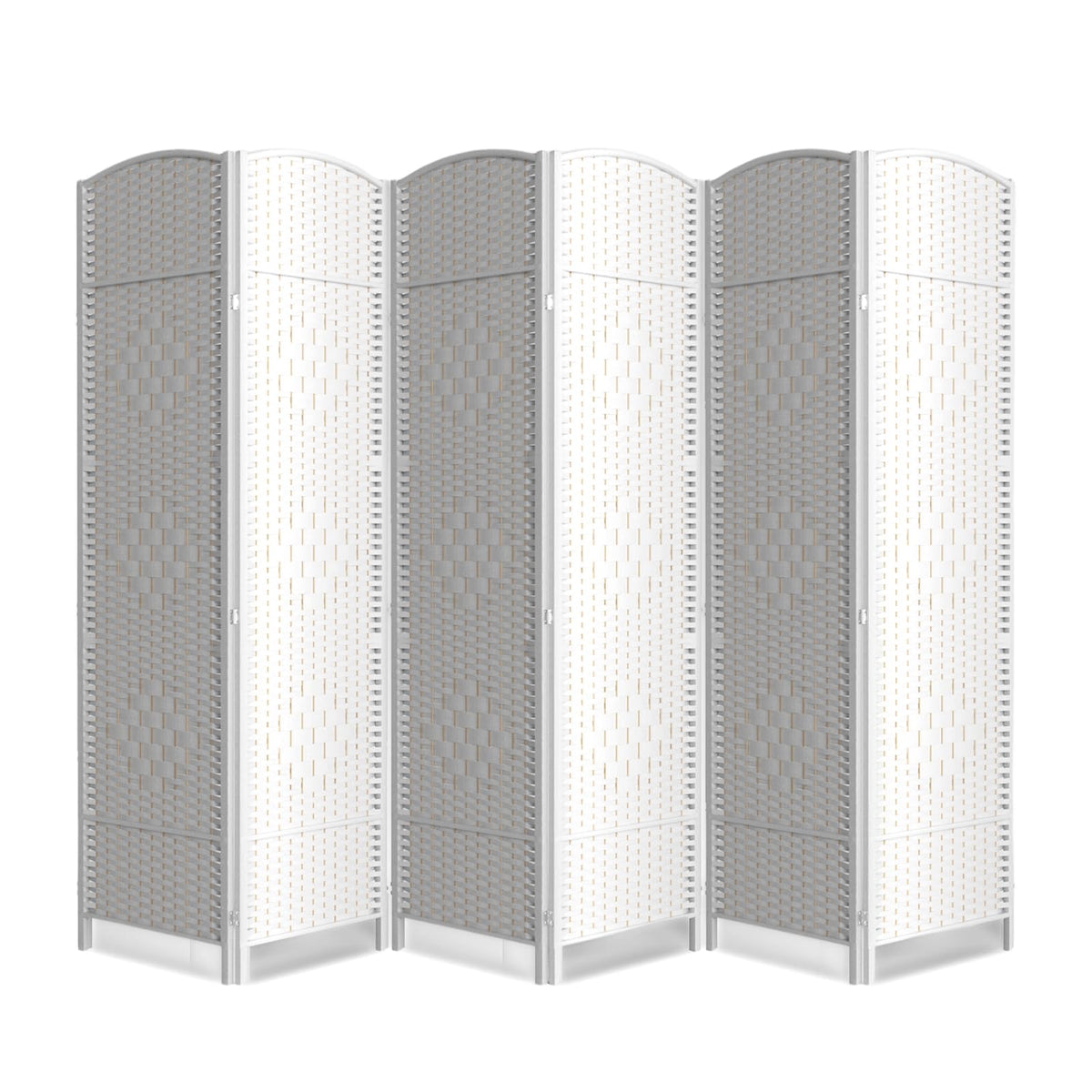 6 Panel Folding Room Divider,Woven Privacy Screen,Light Beige
