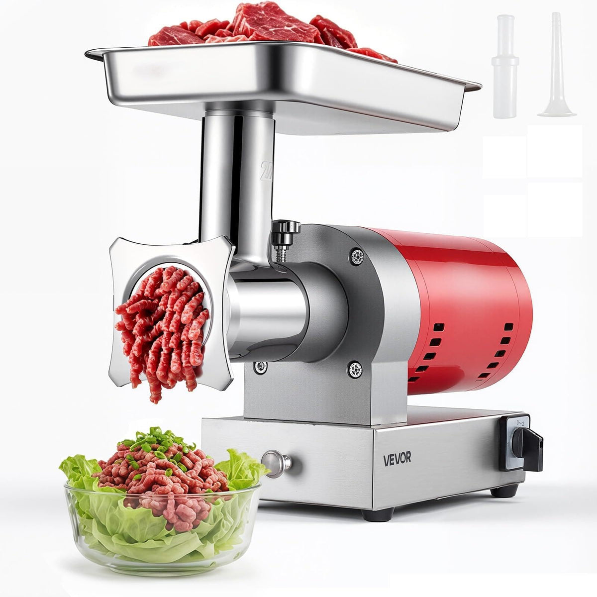 VEVOR, 661 Lbs/Hour800 W Machine, 1.5 HP Electric Mincer with 2 Grinding Plates, Sausage Kit Set Meat Grinder Heavy Duty, Home Kitchen & Commercial Use Red, 800 W