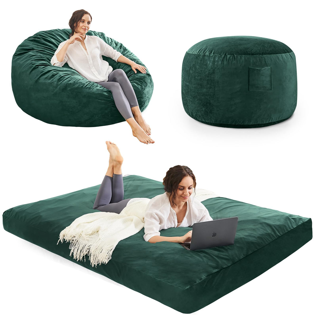 Bean Bag Chairs for Adults - Giant Bean Bag Convertible Floor Sofa