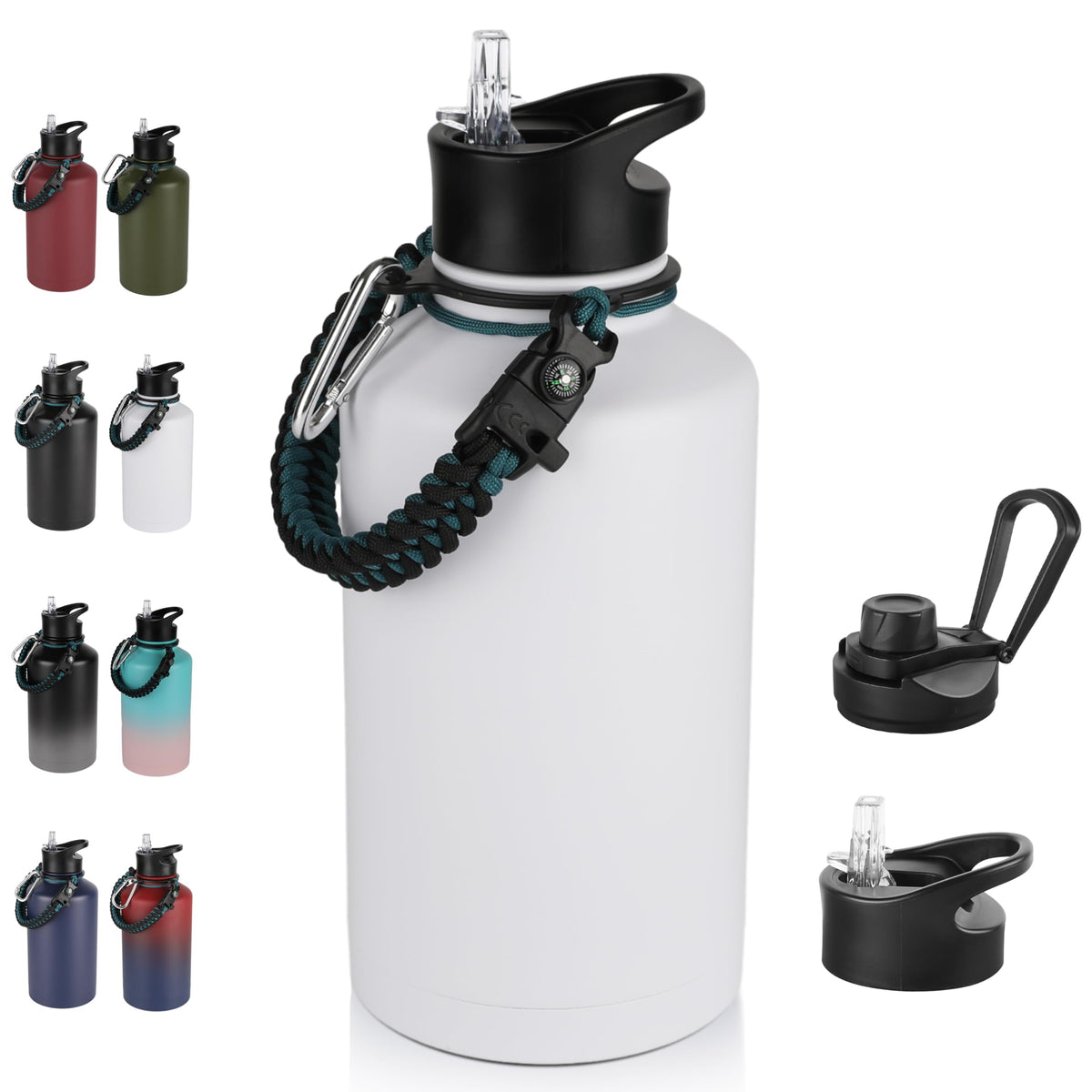 32 oz Insulated Water Bottle Bulk 8 Pack, Stainless Steel Sports Water Bottles with Straw Lid & Wide Mouth Lids, Double Walled Vacuum, Leak Proof, White