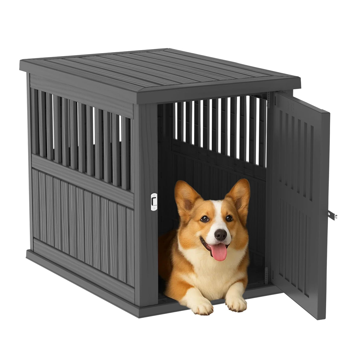DRATO Dog House Resin Dog Kennel Furniture Weatherproof Functional End Table for Indoor Living Spaces & Outdoor Patios(Light Brown, Large (39.37 * 28.35 * 32.83))