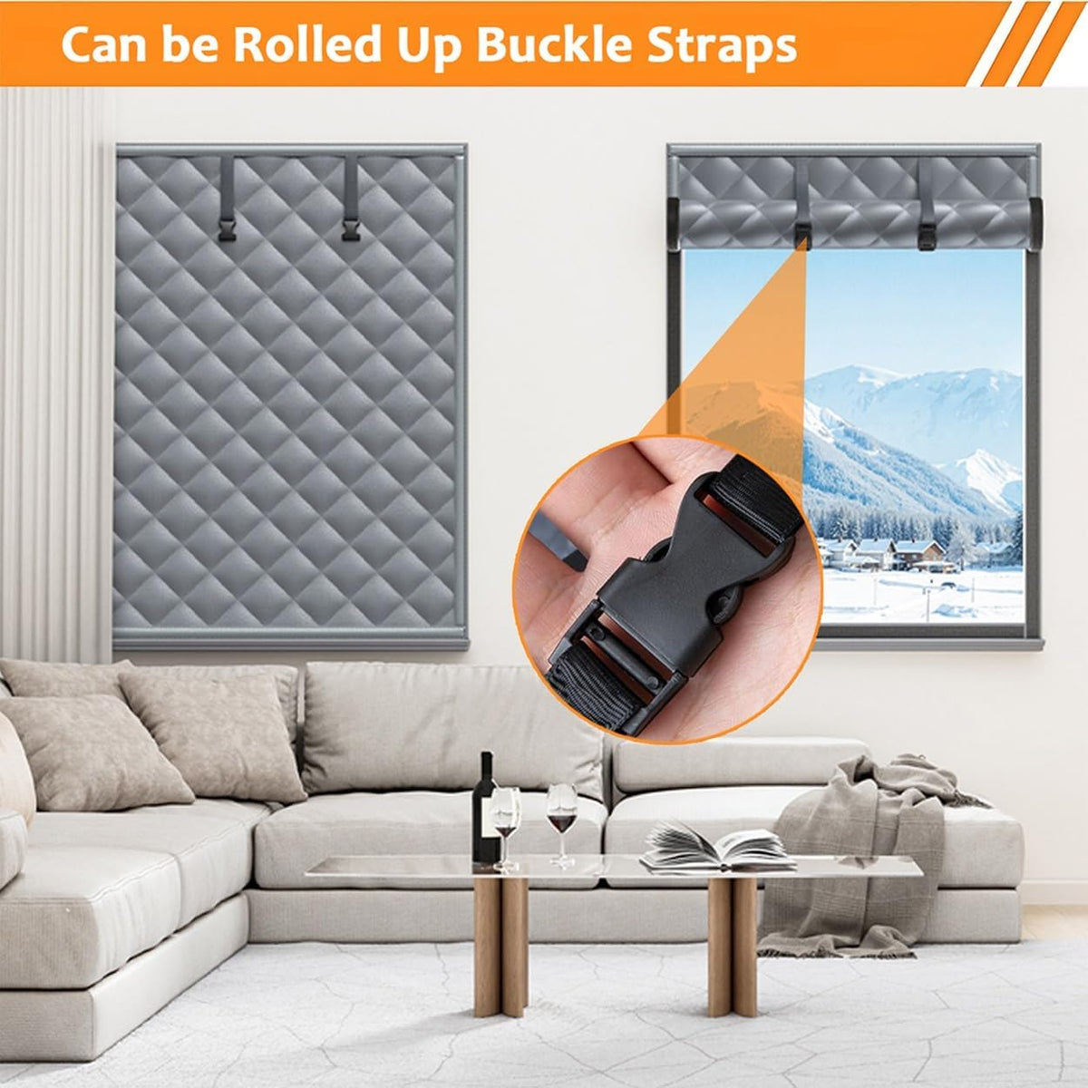 Winter Window Insulation Kit, 20" 28" 36" 48" 79" Cotton Insulated Curtains for Winter Window Insulation Cover, Thermal Window Cover for Winterizing Bedroom Attic RV Garage(Black,63x114in/160x290cm)