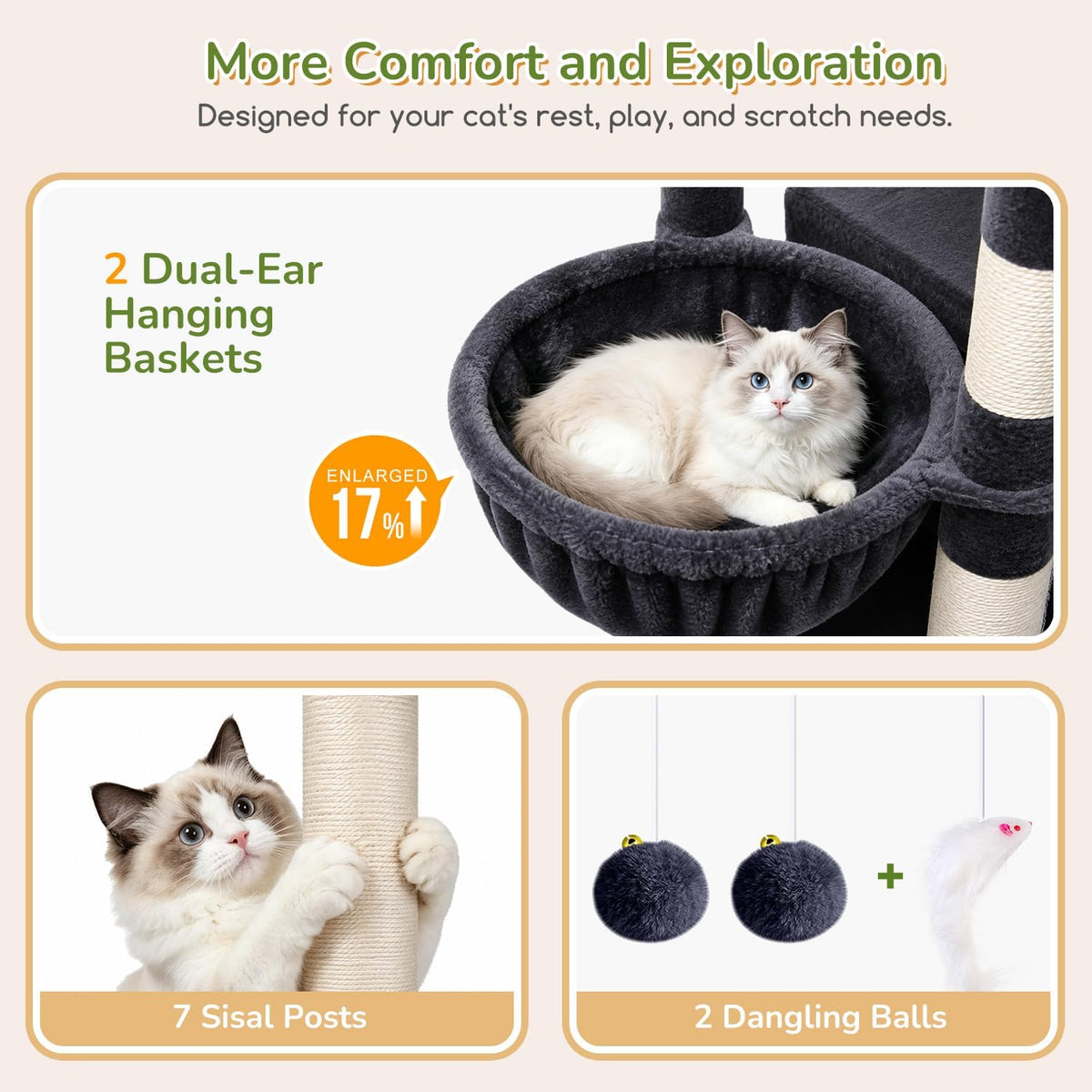 Globlazer 74in Heavy Duty Cat Tree Tower for Indoor Cats Large Adult, S74