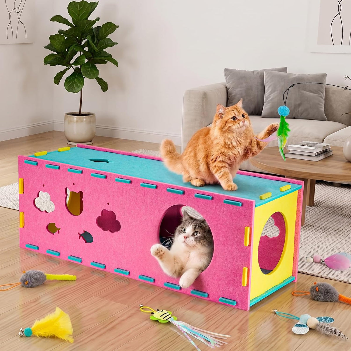 AsFrost 33inch Interactive Cat Toy Feather Toys Playhouse for Indoor Cats
