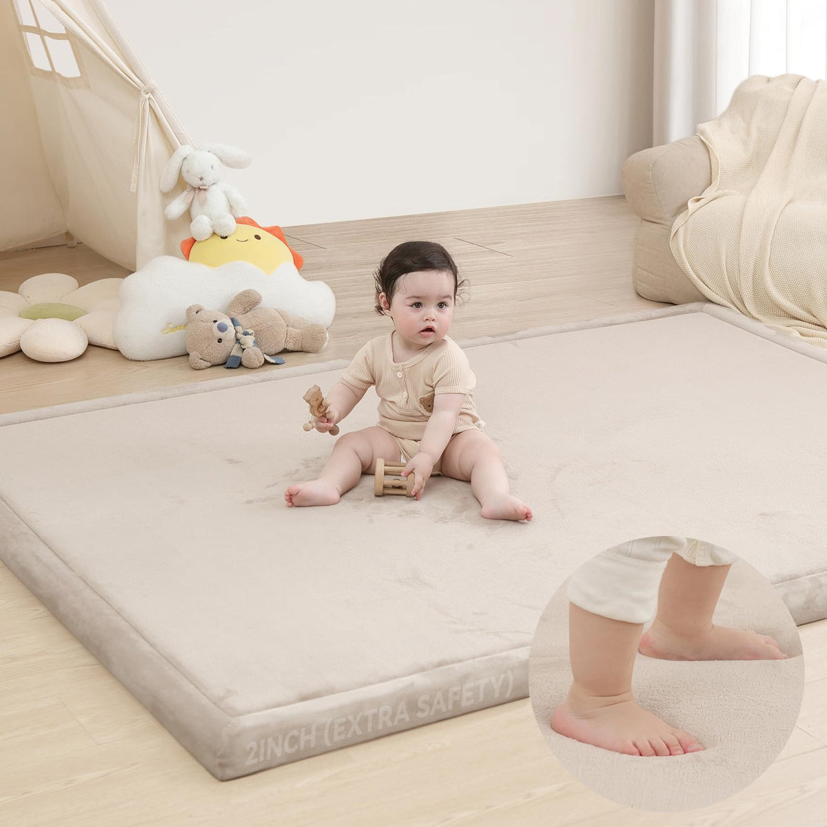 Huloo Sleep Large 1.3" Thick Baby Play Mat for Floor, 79"×59"(Dark Gray)