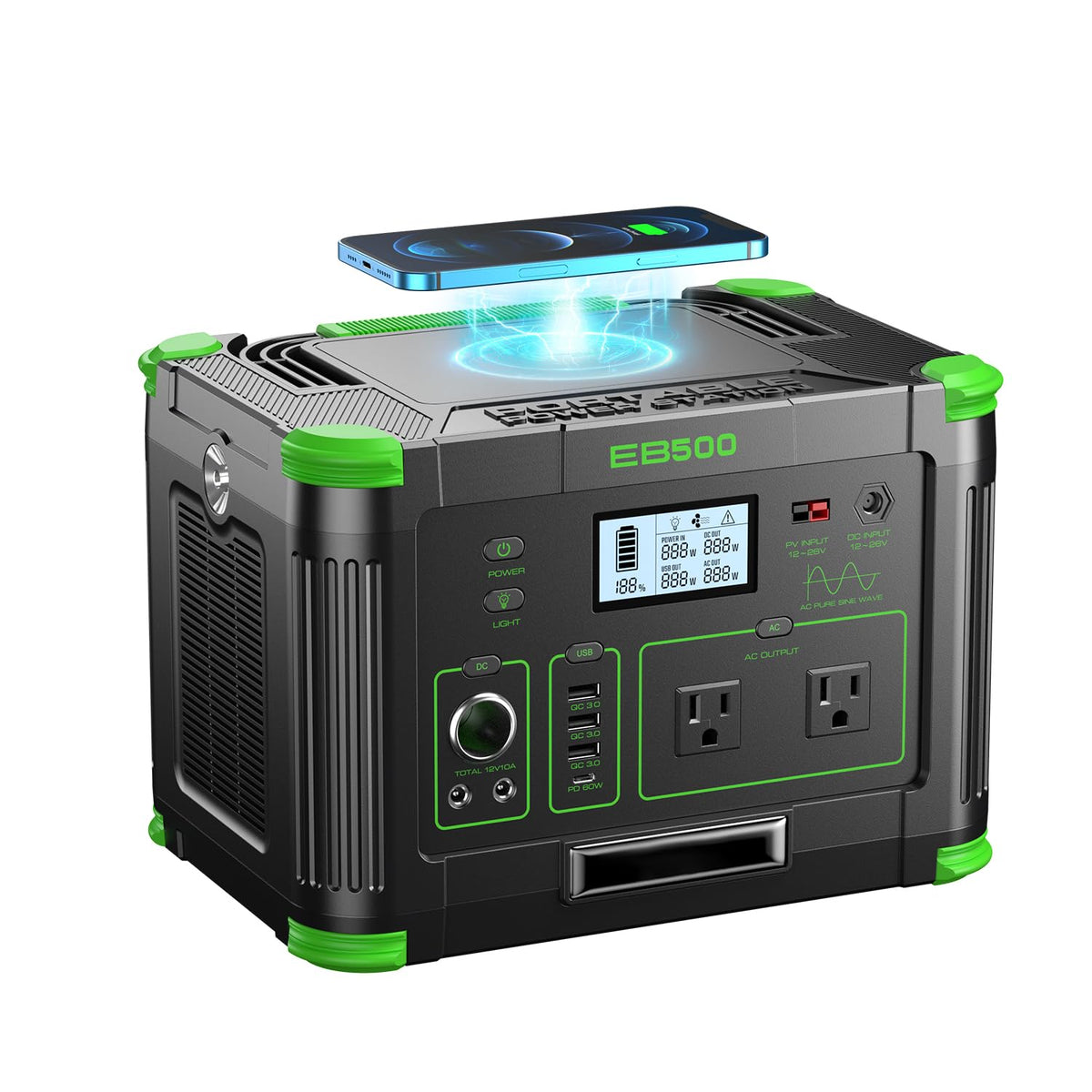 Portable Power Station 500W, 519.48Wh/140400mAh Solar Generator Backup