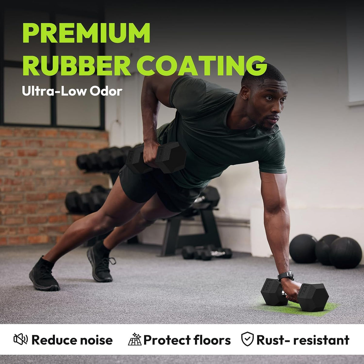 HANDBODE Hex Dumbbell Set of 2, Rubber Encased Fixed Dumbbells, 2.5-65 lb