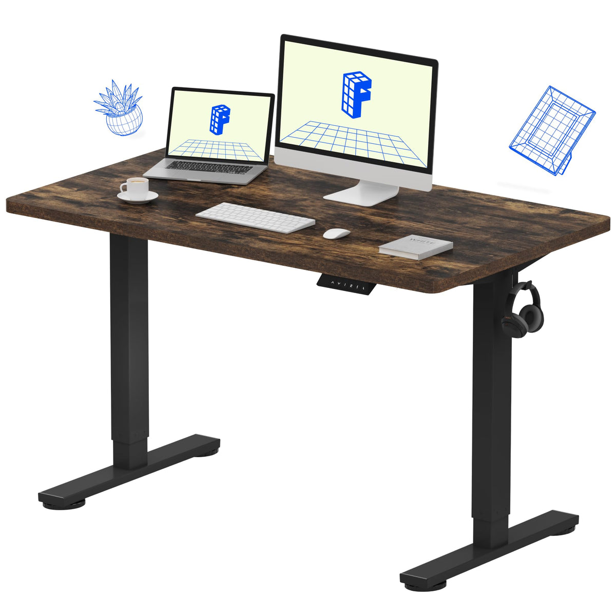 FLEXISPOT EN1 One-Piece Standing Desk, Electric Adjustable with 4 Memory Presets, 176 LBS Capacity, Stable & Quiet, Seamless Desktop for Home Office & Dual Monitors, 48"x24" Black Walnut