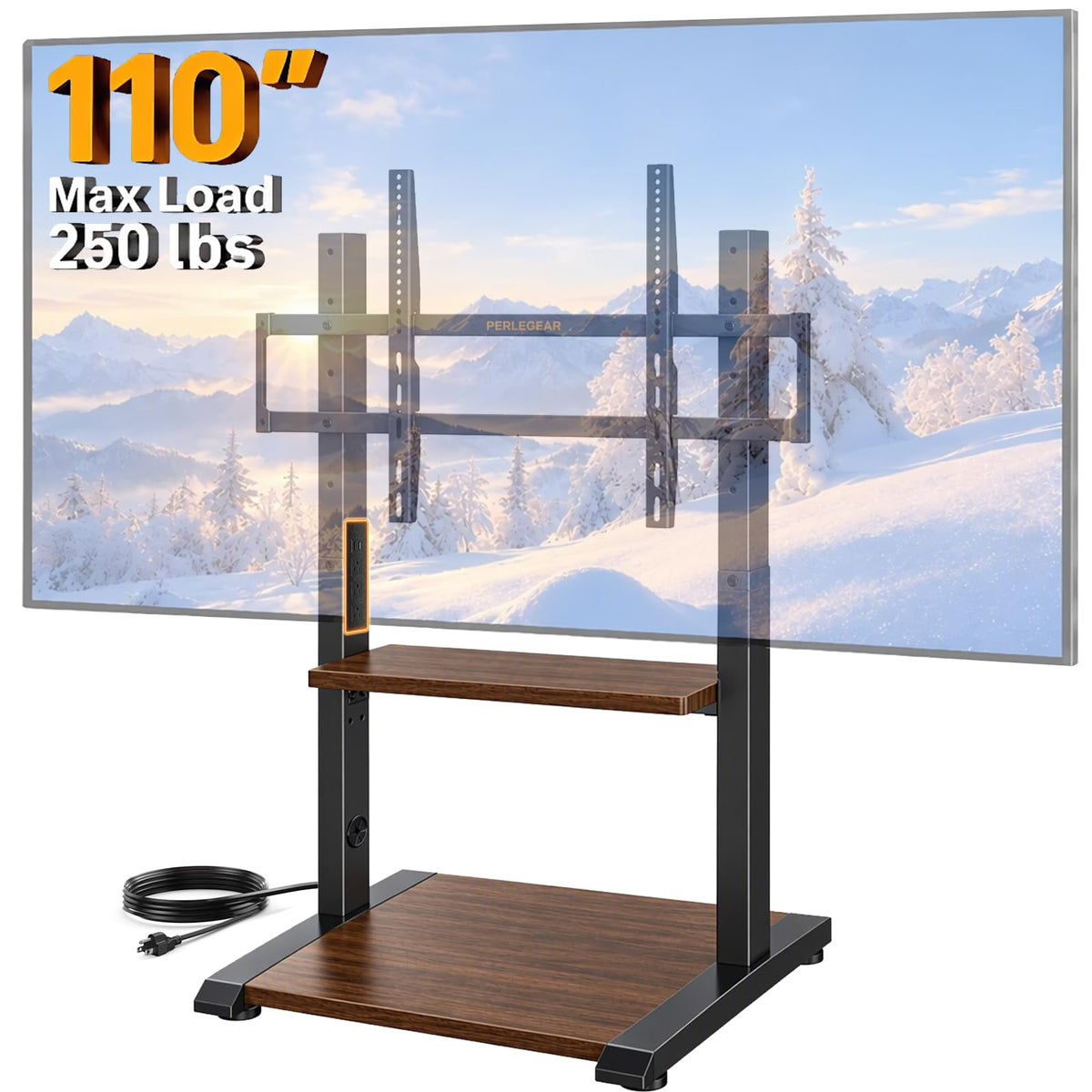 Perlegear Rolling TV Stand for 32-84 Inch TV, Mobile TV Cart up to 100lbs, Adjustable Height Outdoor TV Cart with Heavy-Duty Base, VESA 600x400mm, Portable TV Stand on Wheels for Livingroom PGTVMC05-1