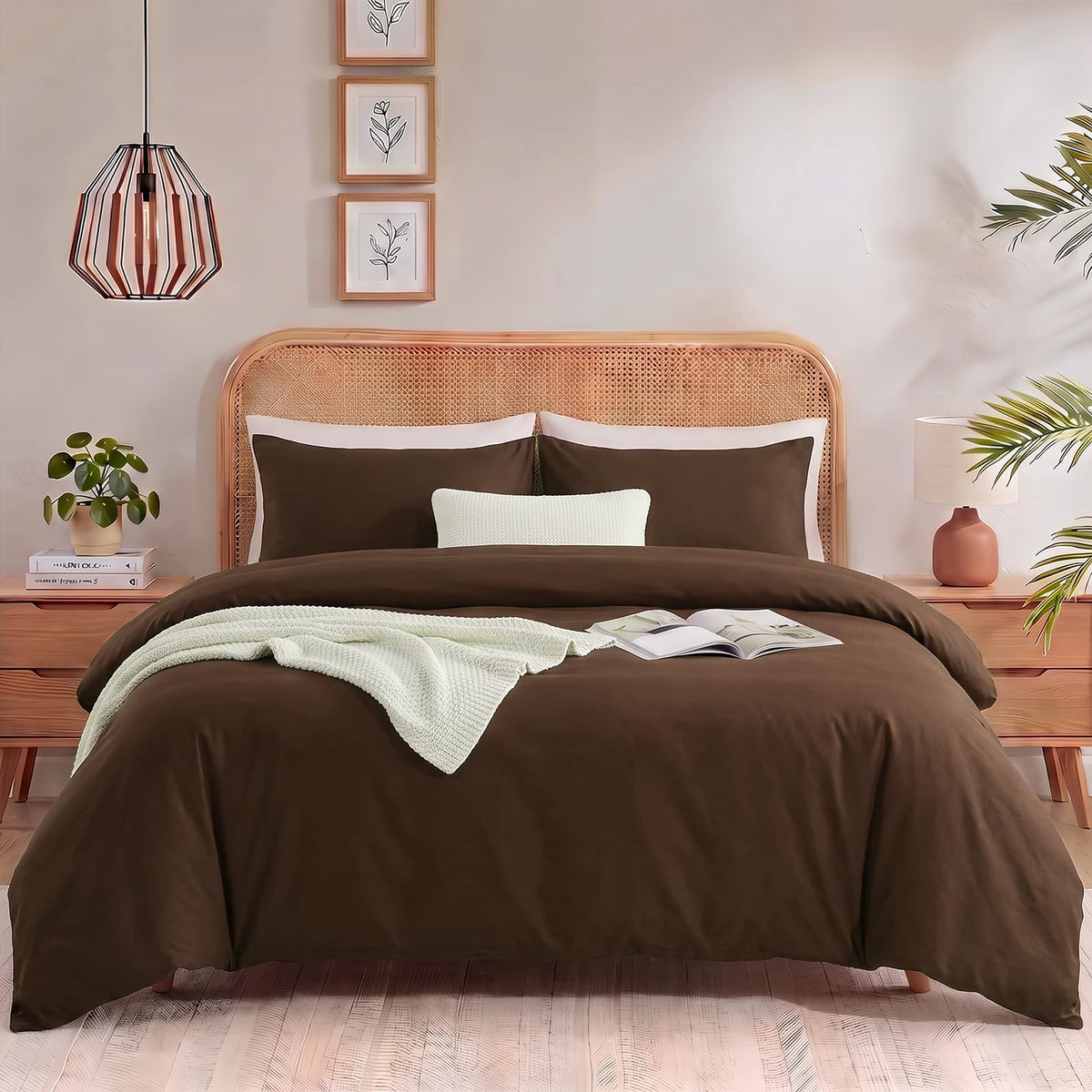 NEXHOME PRO Duvet Cover Set Queen Size Linen Look Textured 100% Washed Cotton Duvet Cover Burgundy Dark Red 3 Pieces Bedding Set with Zipper Closure,Breathable, Soft Organic Natural(No Comforter)