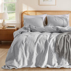 LBRO2M 100% French Linen Duvet Cover Set 3Pcs, Comforter Cover King Size