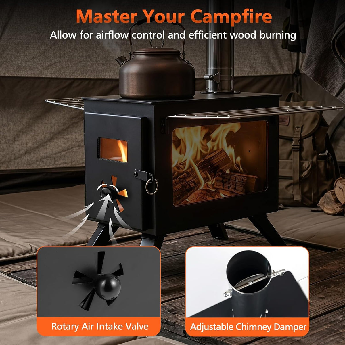 GIANTEX Hot Tent Stove, 8.4 ft Wood Burning Stove with Ash Tray