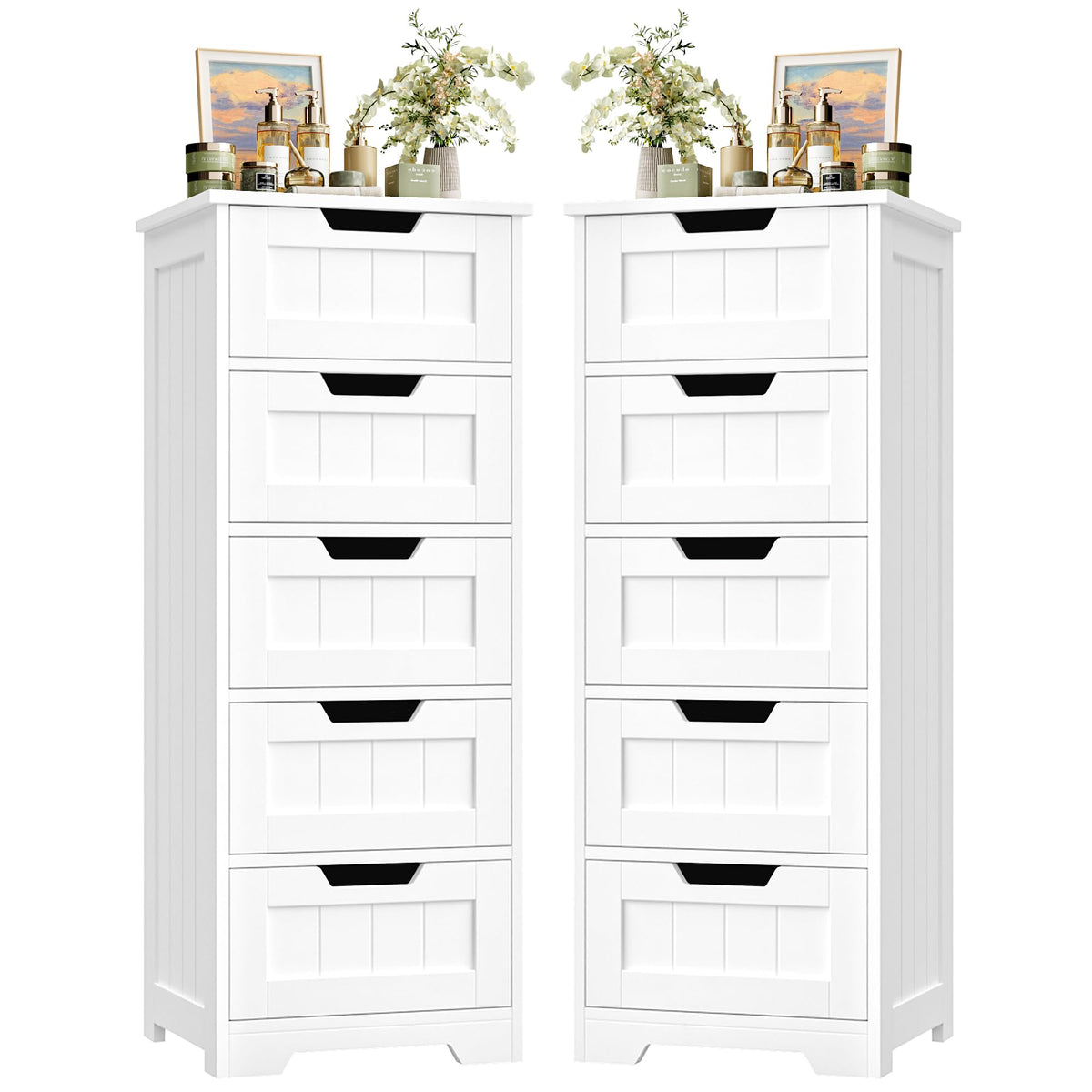 FOTOSOK Bathroom Cabinet, Bathroom Storage Cabinet with 5 Drawers, White