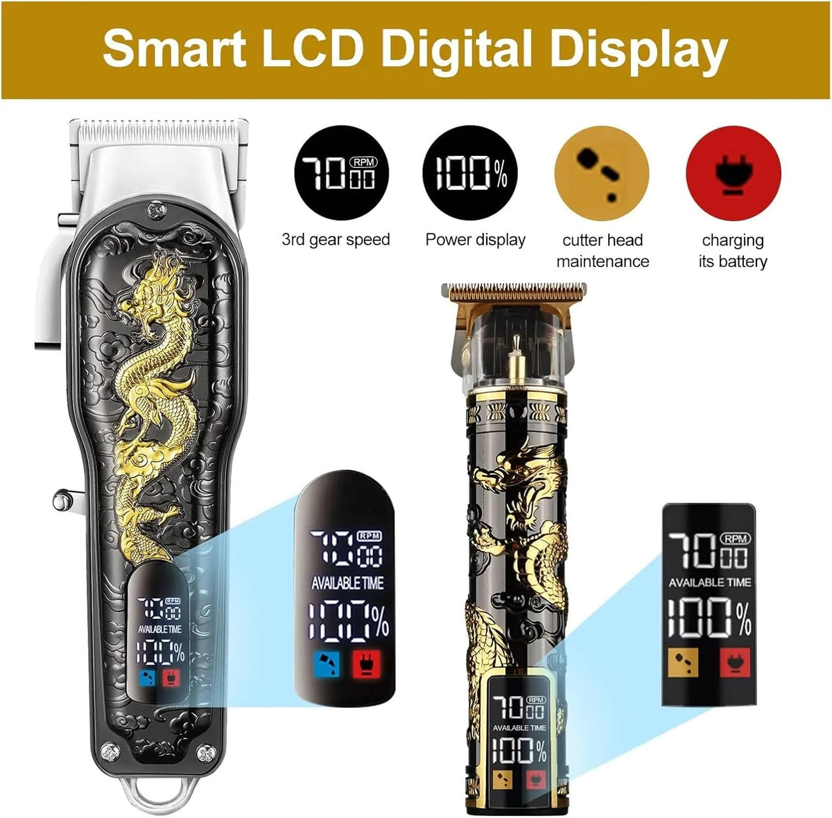 Razors Hair Clipper Electric LCD Hair Trimmer Cordless Shaver Trimmer 0mm Men Barber Hair Cutting Machine for Men Rechargeable USB(3)