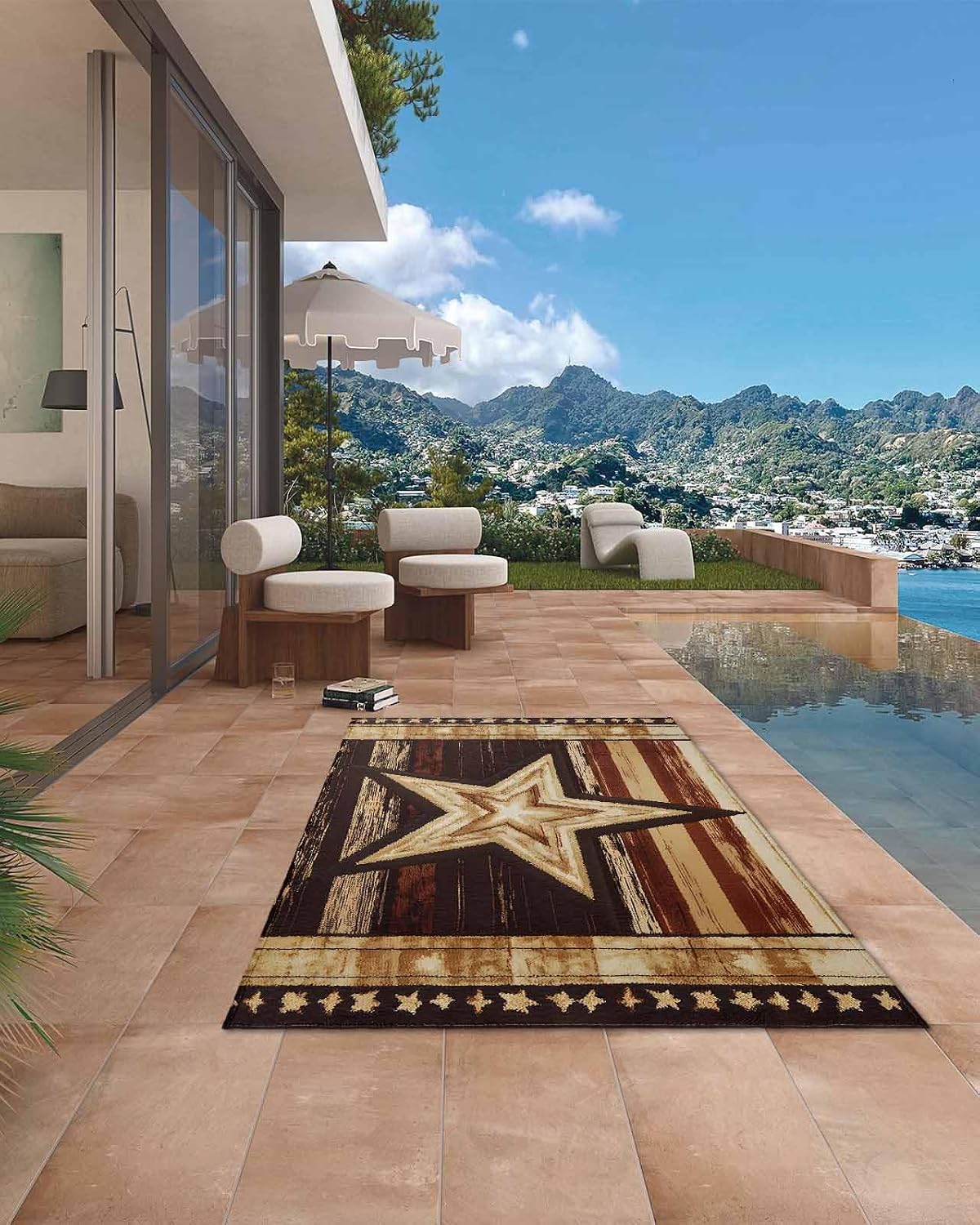 Farmhouse Western Star Outdoor Rug 4x6ft, Waterproof Indoor Outdoor Rug for Patio, 4th of July Camping Carpet Mat Outside Area Rug for RV Picnic Beach Balcony Deck Backyard