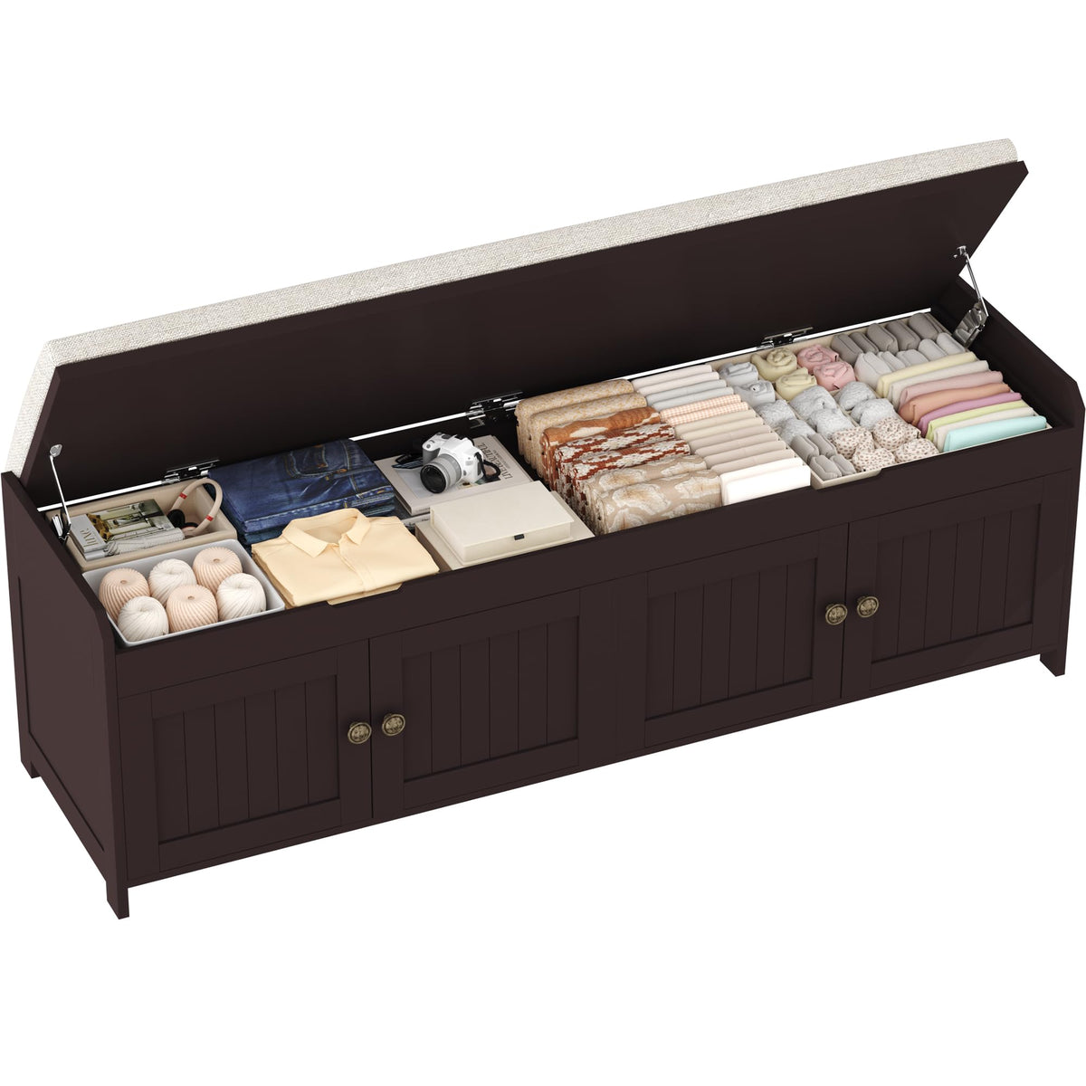 HOMEFORT 54.4" Shoe Bench with Lift Top Storage, Entryway Bench with Cushioned Seat, Wooden End of Bed Bench, Shoe Cabinet Bench with Hidden Storage Space, for Bedroom, Hallway,White