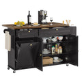 ONBRILL 60" Kitchen Island with Trash Can Storage, Rolling Island Table