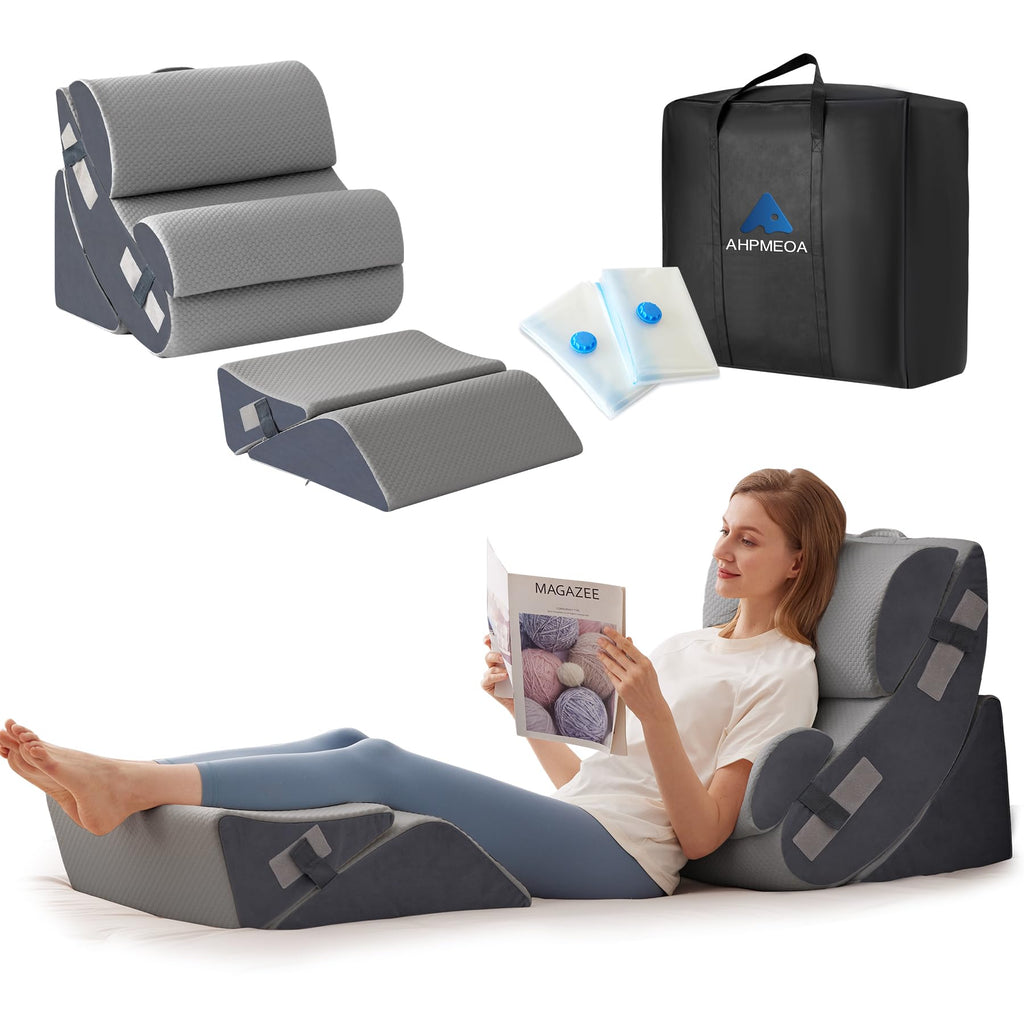 Ahpmeoa 6PCS Wedge Pillow Set for After Surgery, Sit Up Pillow, White