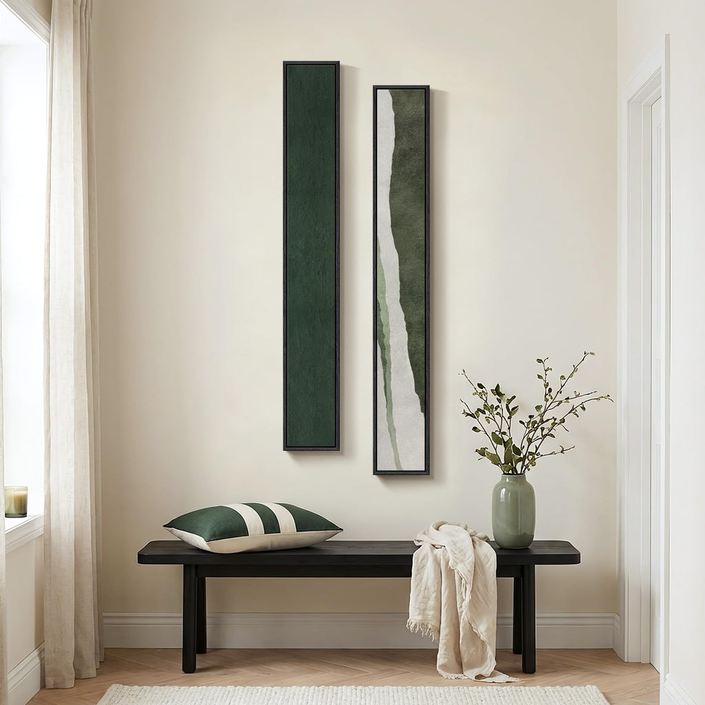 Large Framed Beige Cream Abstract Vertical Wall Art for Hallway, 2 Piece