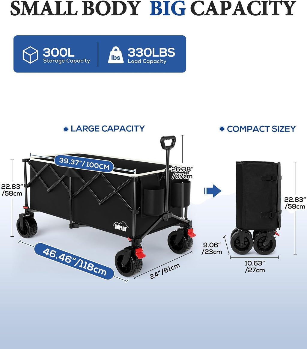 46" Collapsible Wagon Cart Foldable 300L Capacity Compact Folded Size