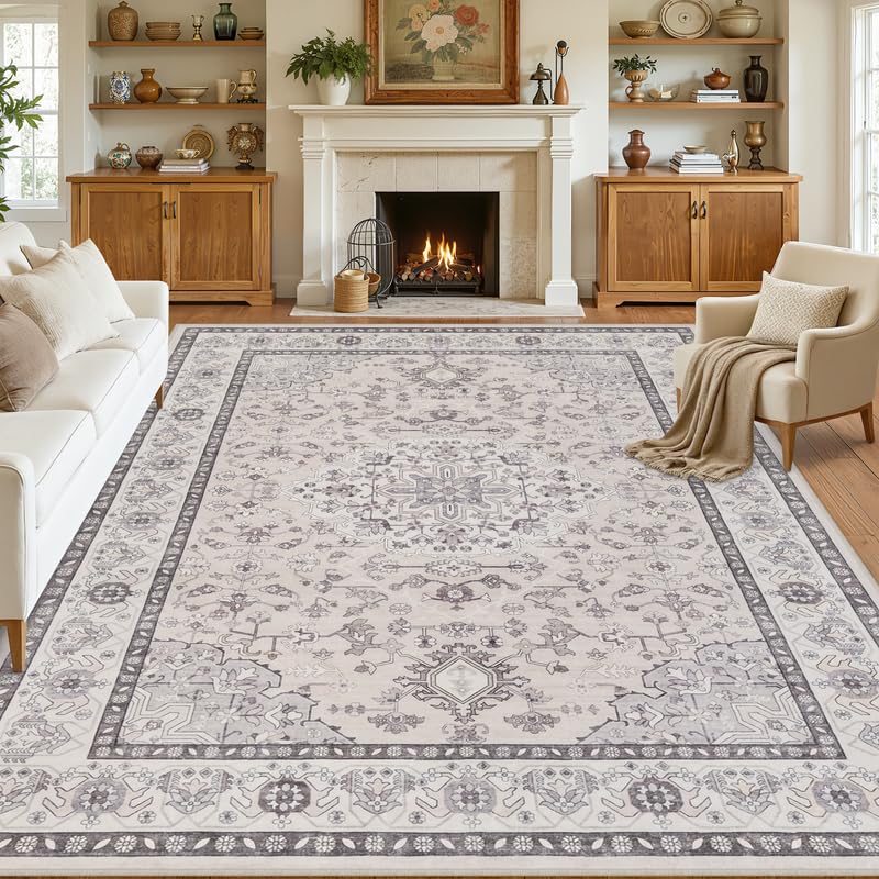 8x10 Area Rugs Living Room: Bedroom Washable Carpet Beige/Ivory