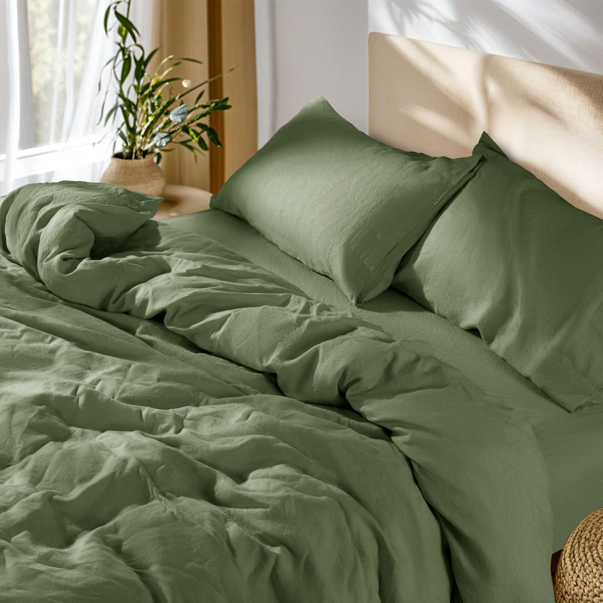 SONORO KATE 100% French Linen King Duvet Cover Set,Zipper Closure,3PC