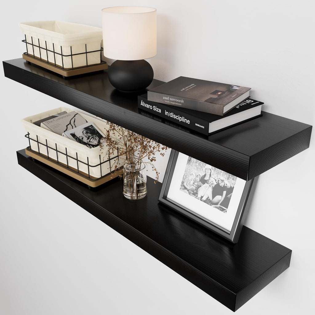 Solid Wood Floating Shelves for Wall 36 Inches Long, Walnut Wooden Shelf