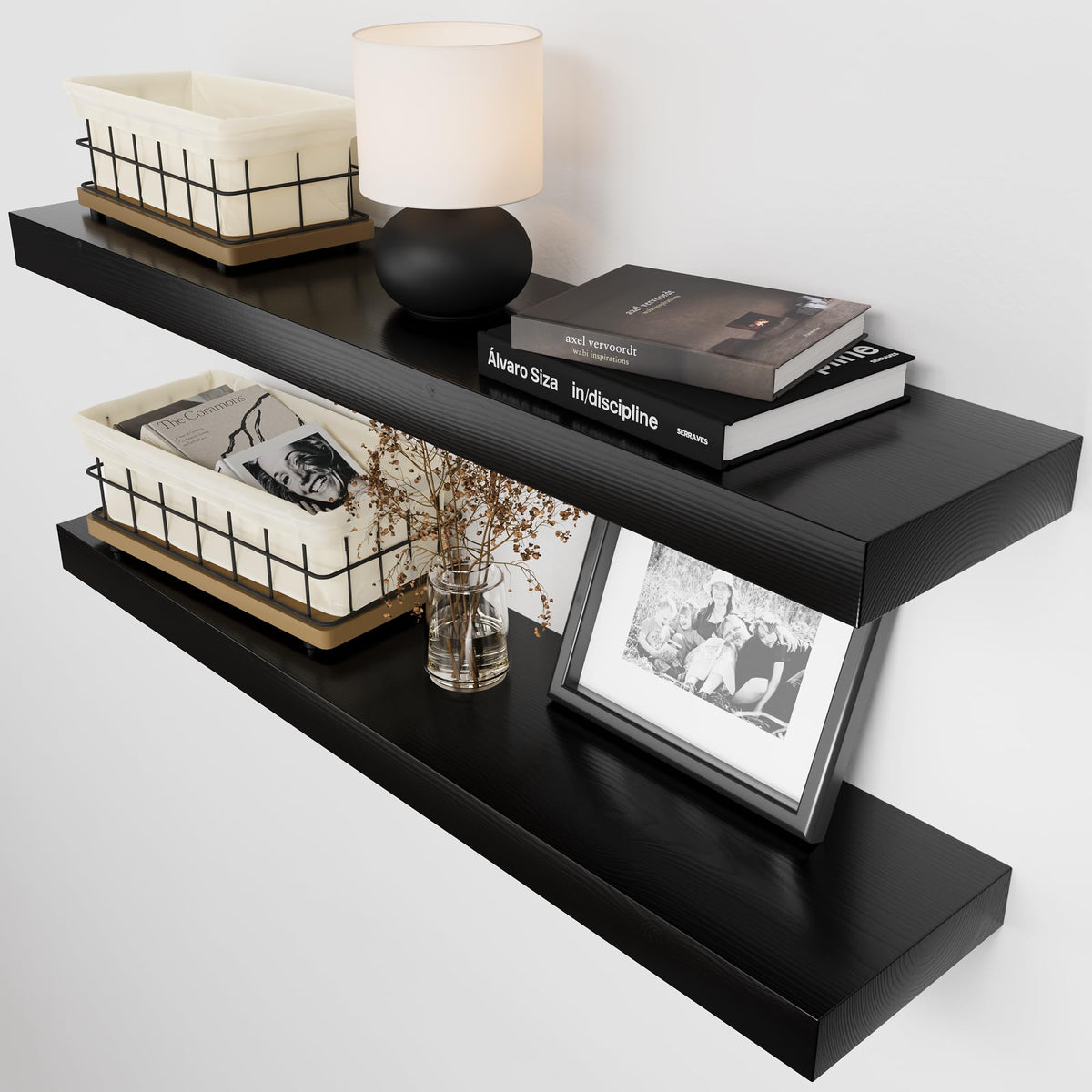 Solid Wood Floating Shelves for Wall 36 Inches Long, Walnut Wooden Shelf